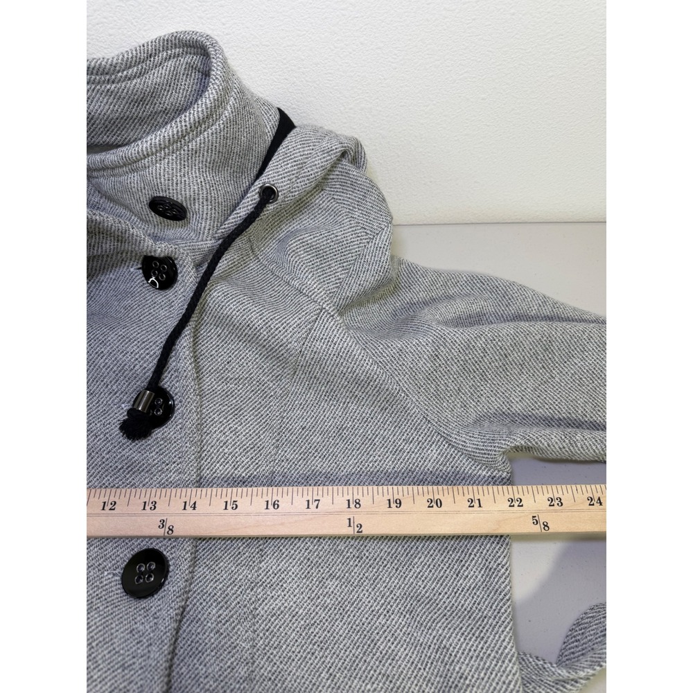 Sebby Double Breasted Hooded Trench Coat Belted Gray Herringbone XL Urban Chic - Picture 9 of 12